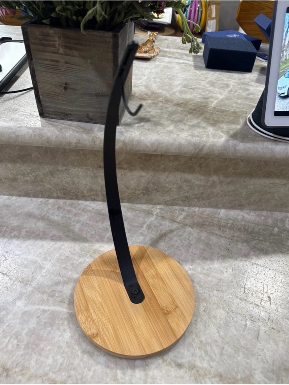 Black Metal and Bamboo Banana Hook Stand